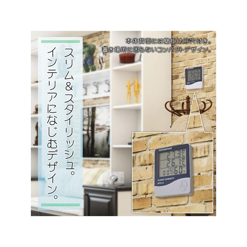 Rise Japan Digital Thermometer/Hygrometer, with Clock Function, Thermometer, Hygrometer, Can