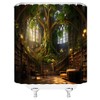 HYKHYK Library Shower Curtain Vinatge Bookshelf Magic Green Tree Forest