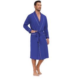 COLORFULLEAF Mens Dressing Gowns Sofy Lightweight 100% Cotton Bathrobe With Big Pockets And Belt Luxury Housecoat(Cobalt Blue,XL)