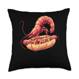 Cherry Shrimp Eating A Hot Dog Throw Pillow