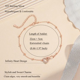 Loutade Women's Anklets Rose Gold, 925 Sterling Silver Ankle Bracelet for Women, 22+5cm Adjustable Infinity Endless Heart Barefoot Anklets for Beach Summer Holiday, Silver Bead Foot Chain Jewelry