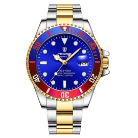 FANMIS Mens Luxury Rotatable Bezel Calendar Sport Luminous Business Quartz Waterproof Stainless Steel Watches (Blue B)