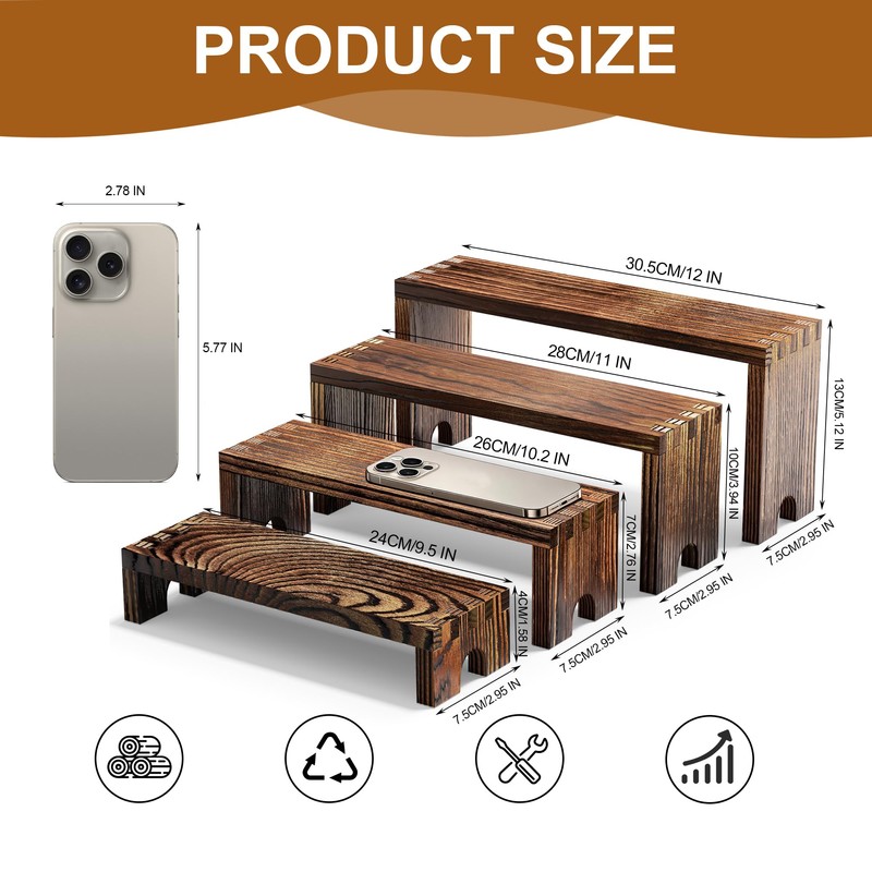 YestBuy 2-Set Stackable Wood Display Risers, 8 Pcs Wood Cupcake