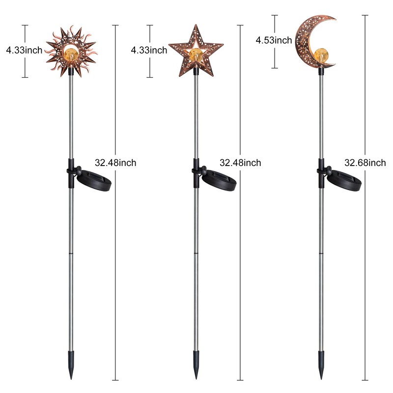 Tryme Solar Lights Outdoor Garden Decorations Sun Moon Star Stake