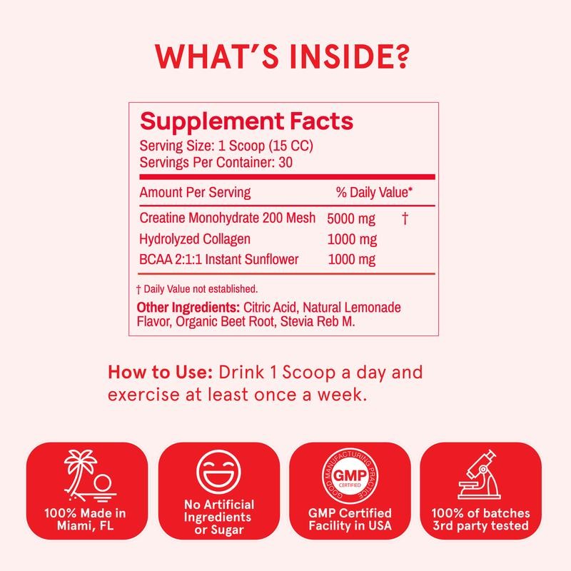 Peach Perfect Creatine Monohydrate Powder, Creatine for Women with Collagen,