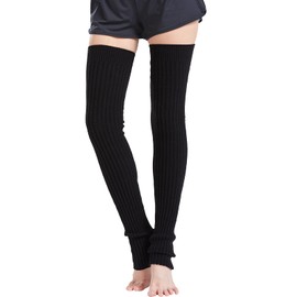Nanxson Women's Knit Leg Warmer Winter Long Leg Warmers Over Knee High Footless Socks Warm for Yoga Pole Dance (Large, Black)