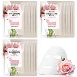 GUOYAOLIFU Face Mask Skin Care Facial Mask Sheets,Pink Rose Sheets Hydrating Face Masks for All SkinTypes, Moisturizing Facial Mask for Women, Facial Masks Gifts 15 Pack