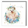 Lola Design - New Baby Boy - Hedgehog - New Baby Greeting Card With Grey Envelope