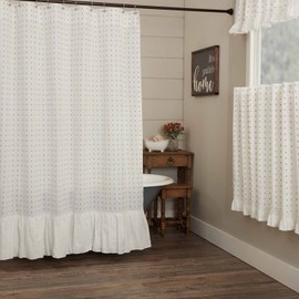Piper Classics Abigail Ruffled Shower Curtain, 72" x 72", Off White with Red Dots