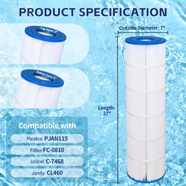 DJKFAEK PLFC-7468 Pool Filter Replacement for PJAN115,115 sq.ft,4 Pack