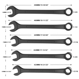 KJE 10-Piece SAE Black-Oxide Jumbo Combination Wrench Set, Open-End large Wrench, big Wrench Set, SAE Sizes 1-5/16" - 2" for Large Vehicles