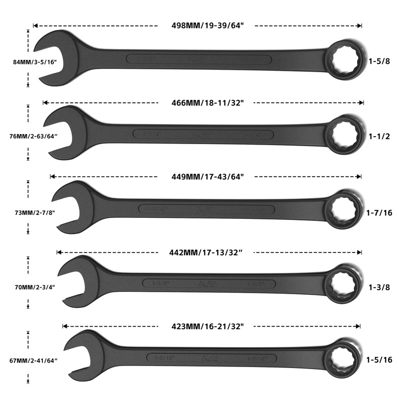 KJE 10-Piece SAE Black-Oxide Jumbo Combination Wrench Set, Open-End large