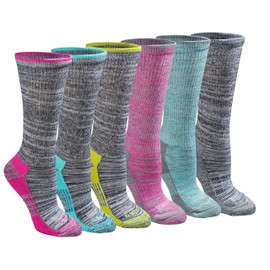 Dickies Women's Dri-Tech Fashion Moisture Control Crew Socks, Available in S-XL (5, 6, 12, Grey Marl Bright (6 Pairs), Large