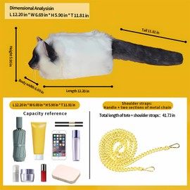 HUIJUFU Realistic Puffy Plush Cat Shaped Crossbody Handbag for Women（Siamese cat）