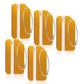 Aluminum Luggage Tags, Luggage Tag Holders for Travel Luggage Baggage Identifier by Ovener (5Pack Gold)