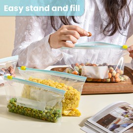 Food Storage Freezer Bags, 20 PCS Slider Ziplock Bags Reusable Sandwich Food Bags Zip Bags with Expandable Bottom Food Bags for Travel, Home Use (Large)