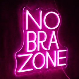 Virlusy No BRA Zone Neon Sign for Wall Decor Dimmable Pink Girl Power Led Neon Light Letters LED Signs for Girls' Bedroom Dorm Pajama Party Bathroom Feminist Wall Art Decor Funny Gifts For Friends