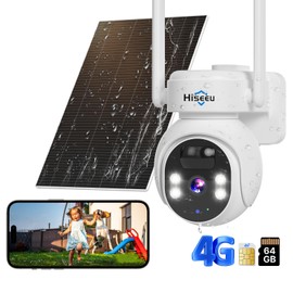Hiseeu 4G Cellular Security Cameras Wireless Outdoor, No WiFi Security Camera, Solar Powered Cameras 360° PTZ, 2K Color Night Vision, 2-Way Talk, PIR Motion, 64G SD & SIM Card Included