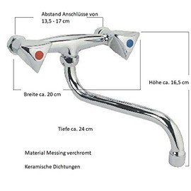 Sanixa GO7002 Wall Tap Swivel Kitchen Wall Valve Mixer Tap Kitchen Tap Two Handle Tap Warm Cold