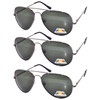 Set of 3 Polarized Classic Aviator Sunglasses Green Lens Gun