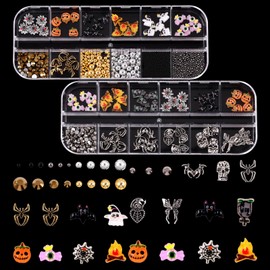 ネイルパーツ ハロウィン 2ケース 3D 立体 カボチャ おばけ 蜘蛛 蜘蛛の巣 コウモリ ネイルストーン 可愛い 樹脂パーツ ジェルネイル レジン用 ジュエリーパーツ ネイルアート デコパーツ ハンドメイド DIY