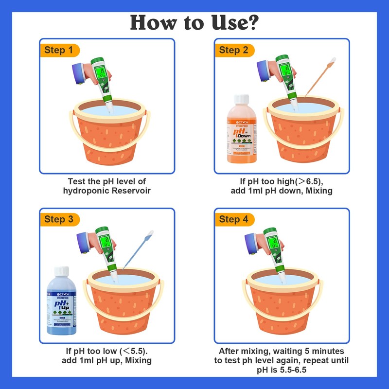 EZTOCH pH UP and Down for Hydroponic Plants, Adjust the