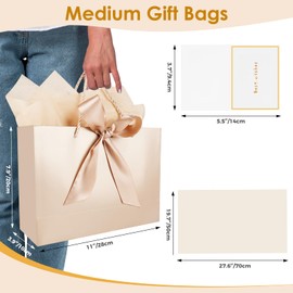 Gfractolux Gift Bags for Present, 2Pcs Medium Gift Bags with Tissue Paper and Cards, Gift Bags with Handles for Birthdays, Baby Shower, Wedding, Party Favor, Holiday Presents 11"X7.9"X3.9" (Champagne)