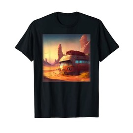 Broken Down Hippy Bus Stranded At A Fantasy Desert Oasis T-Shirt