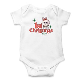 SMARTYPANTS Name First Christmas Cute Bunny Babygrow - Xmas Festive Christmas Baby Toddler Newborn Celebration Present Gift (White, 6-12 Months)