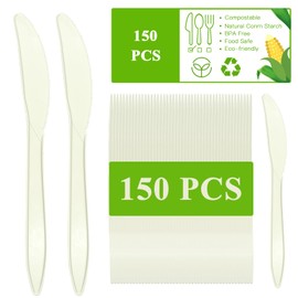 ANKS Compostable Knives, 150 Count 7.1in Disposable Knives, Made from Natural Corn Starch, Eco-Friendly, Heat Resistant Great for Party, Picnic, Dinner, Takeaway, Thick Solid, Heat Resistant