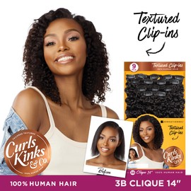 Sensationnel Curls kinksandco clip in - clique 9 piece pack easy to use clips for natural 3c to 4c human hair (14 inch, NATURAL/BLACK)