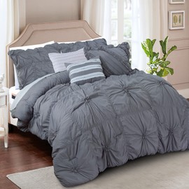 Elegant Comfort Amy 12-Piece Oversized Comforter, Bed-in-a-Bag Including 6-Piece Sheet Set Featuring Smart Pockets and Matching Decorative Pillows, Amy 12PC Oversized Comforter, Cali King, Gray
