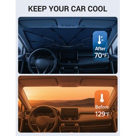 Proadsy Windshield Sun Shade Umbrella for Lincoln Nautilus 2024 2025 2026 Foldable Car Umbrella Sunshade with Soft TPU Handle Spring Structure Crystal Cooling Material Protect Car from Rays & Heat