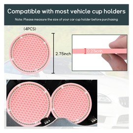 4 PCS Bling Car Cup Coaster, 2.75 Inch Crystal Rhinestone Auto Cup Holder Insert Coaster, Anti-Slip Durable Car Drink Cup Mat, Universal Vehicle Interior Decor Accessories (Pink & White)