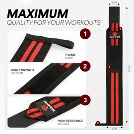 Raw N' Fit® Wrist Wraps for Men and Women, Wrist Support, Gym Accessories, Wrist Wraps (Black/Red)