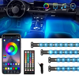 NOVSIGHT Car RGB 72 LED Lights Strip Interior Floor Decor Atmosphere Nenon Lamp Control