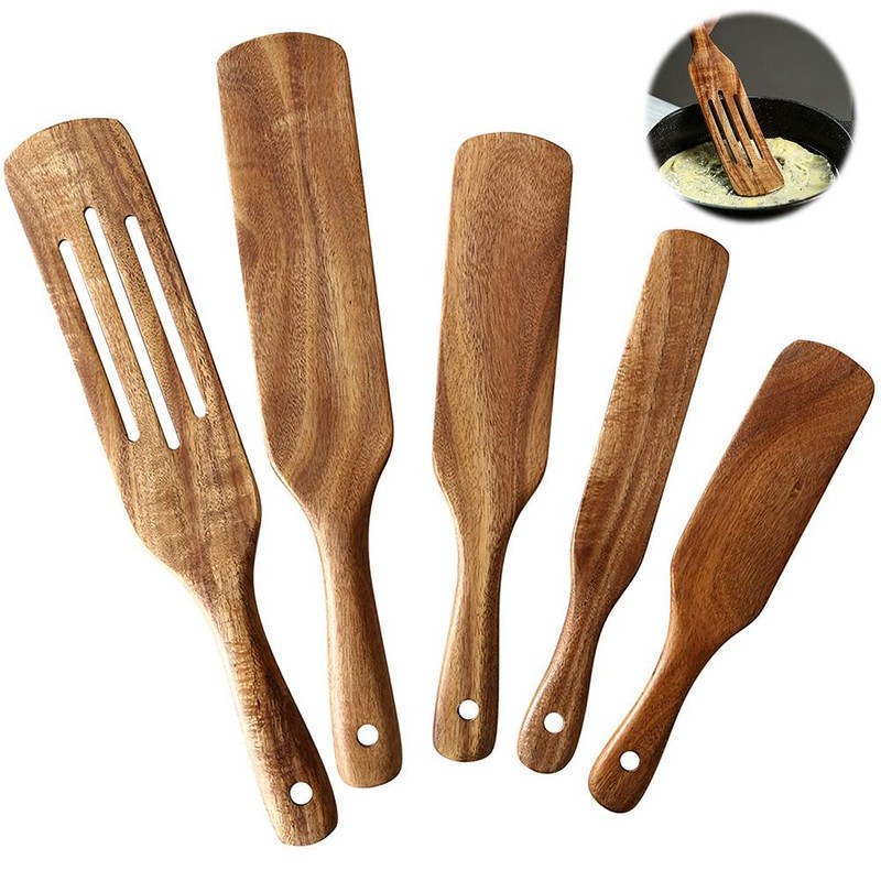 Natural Teak Wood Cookware Set Kitchen Cooking Tools Multifunctional Durable