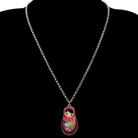 DUOWEI Zinc Alloy Enamel Matryoshka Doll Necklace Cartoon Russian Doll Pendant Jewelry Festival Matryoshka Gifts for Women Girls, enamel