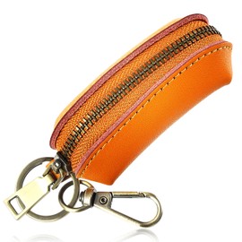 [ATELIER WEISS] Genuine Leather Coin Case & Key Holder, Coin Purse with Carabiner that fits in the palm of your hand, YKK Zipper, Camel, Camel