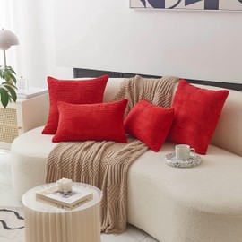 Home Brilliant Red Cushion Cover Soft Corduroy Square Pillows 65 x 65 Cushion Covers for Bed Sofa, 65x65 cm, 26 inches, 2 Pieces, Red