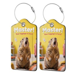 Fun Luggage Tags for Suitcases Leather Name Tag for Luggage Cute Travel Baggage Tags for Carnival Cruise Ships with Funny Patter 2pcs (Yellow Capybara)