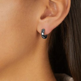 Small Black Hoop Earrings, 925 Sterling Silver Post Lightweight Sleeper Hoops Earring for Women Men Gifts Diameter 10mm Thickness 3mm