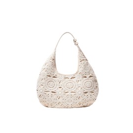 QWINEE Women's Floral Crochet Shoulder Bags Boho Top Handle Vacation Underarm Purses, Apricot, One Size