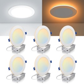 ECOELER 6 Inch 5CCT LED Recessed Ceiling Light with Night Light, 2700K/3000K/3500K/4000K/5000K Selectable Canless Recessed Lighting, 12W 1050lm, Dimmable Ceiling Downlight, ETL&FCC, 6 Pack