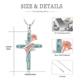EErMamo Mom Cross Necklace 925 Sterling Silver Crucifix Religious Christian Pendant Rose Necklace Jewelry Mother's Day Gifts for Women, Medium, Sterling Silver, Turquoise