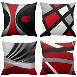 Emvency Set of 4 Throw Pillow Covers Modern Abstract Red Stripes Gray Black White Acrylic Bold Grey Decorative Pillow Cases Home Decor Square 24x24 Inches Pillowcases