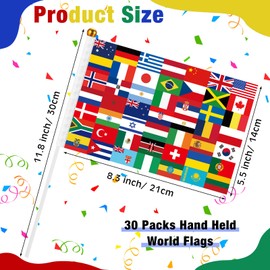 Outus 30 Pcs International Stick Flags Decorations Small Mini Handheld World Flags for International Party Supplies Favors Around the World Sports Events Club Parades Celebration Decor Outdoor Indoor