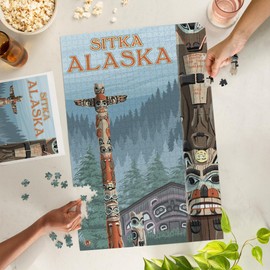 Alaska Totem Poles, Sitka, Alaska (1000 Piece Puzzle, Challenging Jigsaw Puzzle for Adults, Made in USA)
