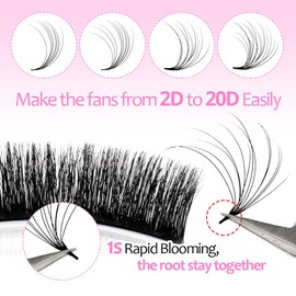 Lunamoon Easy Fan Lashes, Self-Fanning Eyelashes, 2D-20D Volume Eyelashes for Volume Technique, Eyelash Extensions, Eyelash Extensions (3D-0.03-C, 8-15 mm)