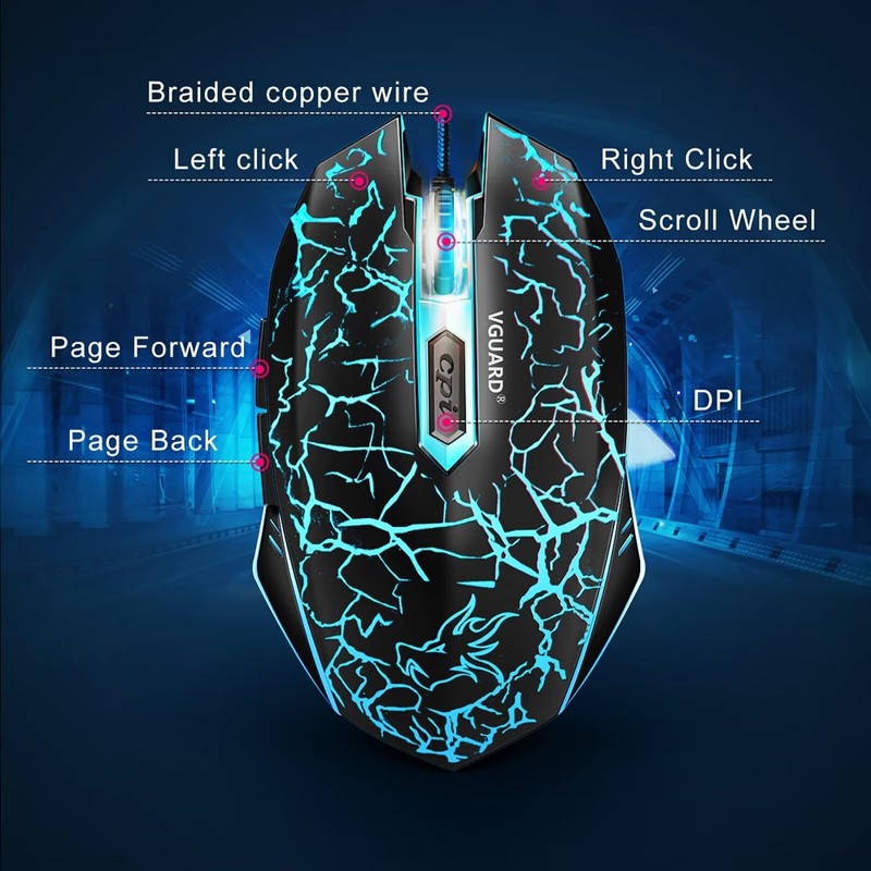 VGUARD Gaming Mouse, Comfortable Wired USB Optical RGB Ergonomic Mice
